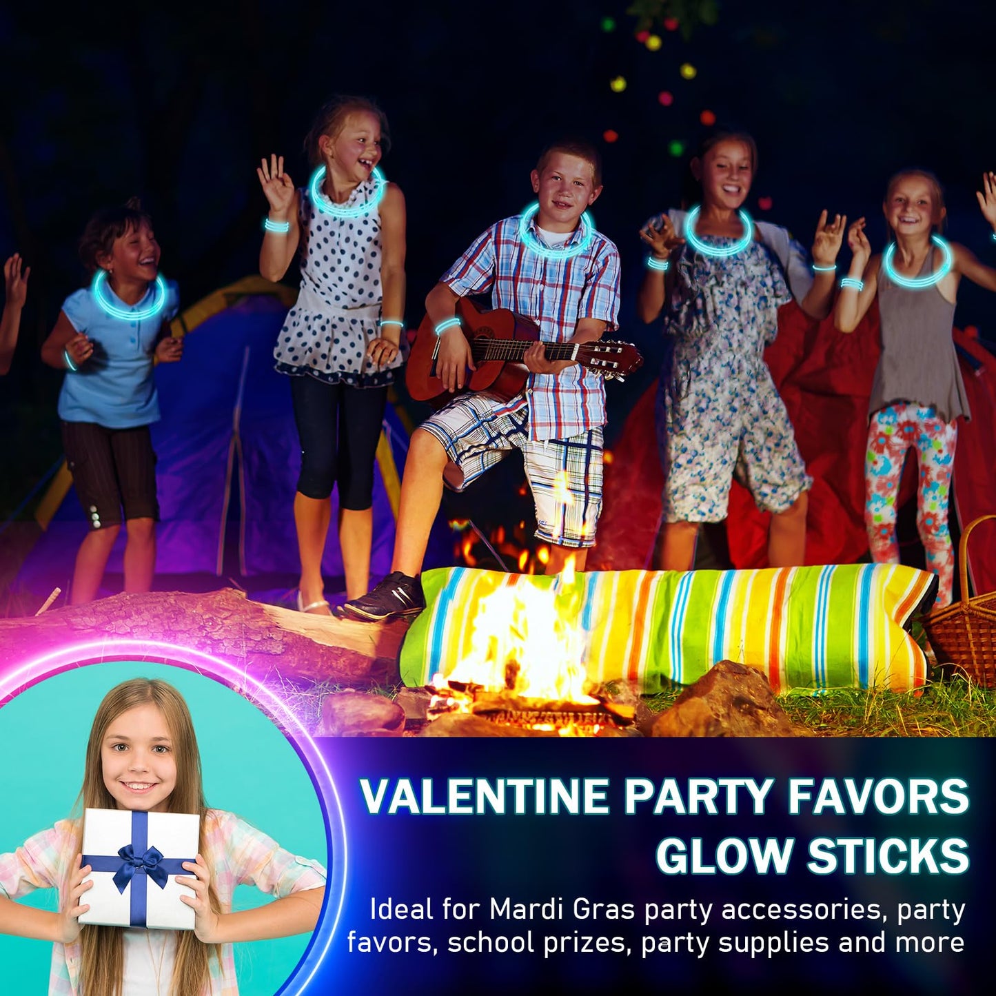 Hanaive 300 Pcs Glow Sticks Bulk 8 Inch Glow in the Dark Party Favors Neon Bracelets and Necklaces Light up Sticks with Connecto
