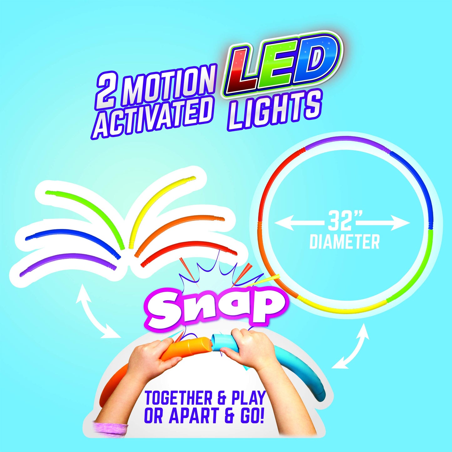 Geospace Led Light Up Snap & Go Multi Color 6 Piece Hula Hoop Toy For Kids Great For Exercise, Birthday Parties (Single Pack) No