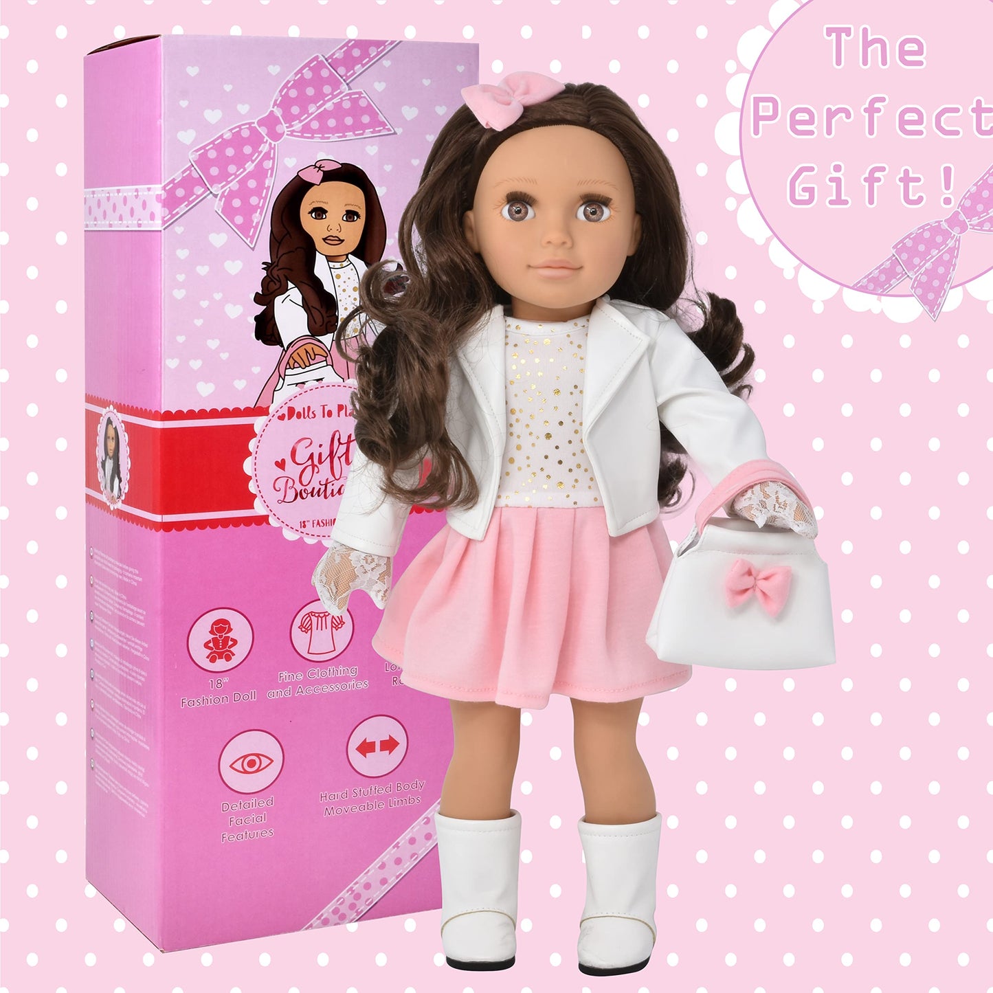 Gift Boutique 18 Inch Girl Doll, Fashion Doll With Fine Brown Hair For Styling Clothes Shoes And Accessories Princess Doll For G