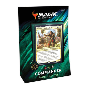 Magic: The Gathering Commander 2019 Primal Genesis Deck - 100-Card Green Deck with 3 Foil Commanders, Ready-to-Play