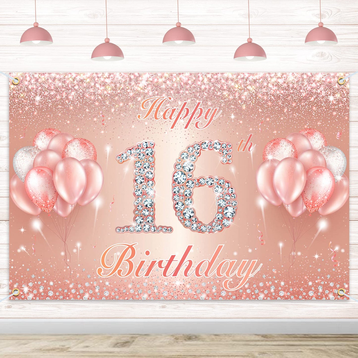 Happy 16Th Birthday Banner Backdrop - 16 Birthday Party Decorations Supplies For Girls Or Boys - Rose Gold 4 X 6Ft
