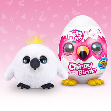 Pets Alive Chirpy Birds (White Cockatoo) By Zuru, Electronic Pet That Speaks, Giant Surprise Egg, Stickers, Comb, Fluffy Clay, Bird Animal Plush For Girls