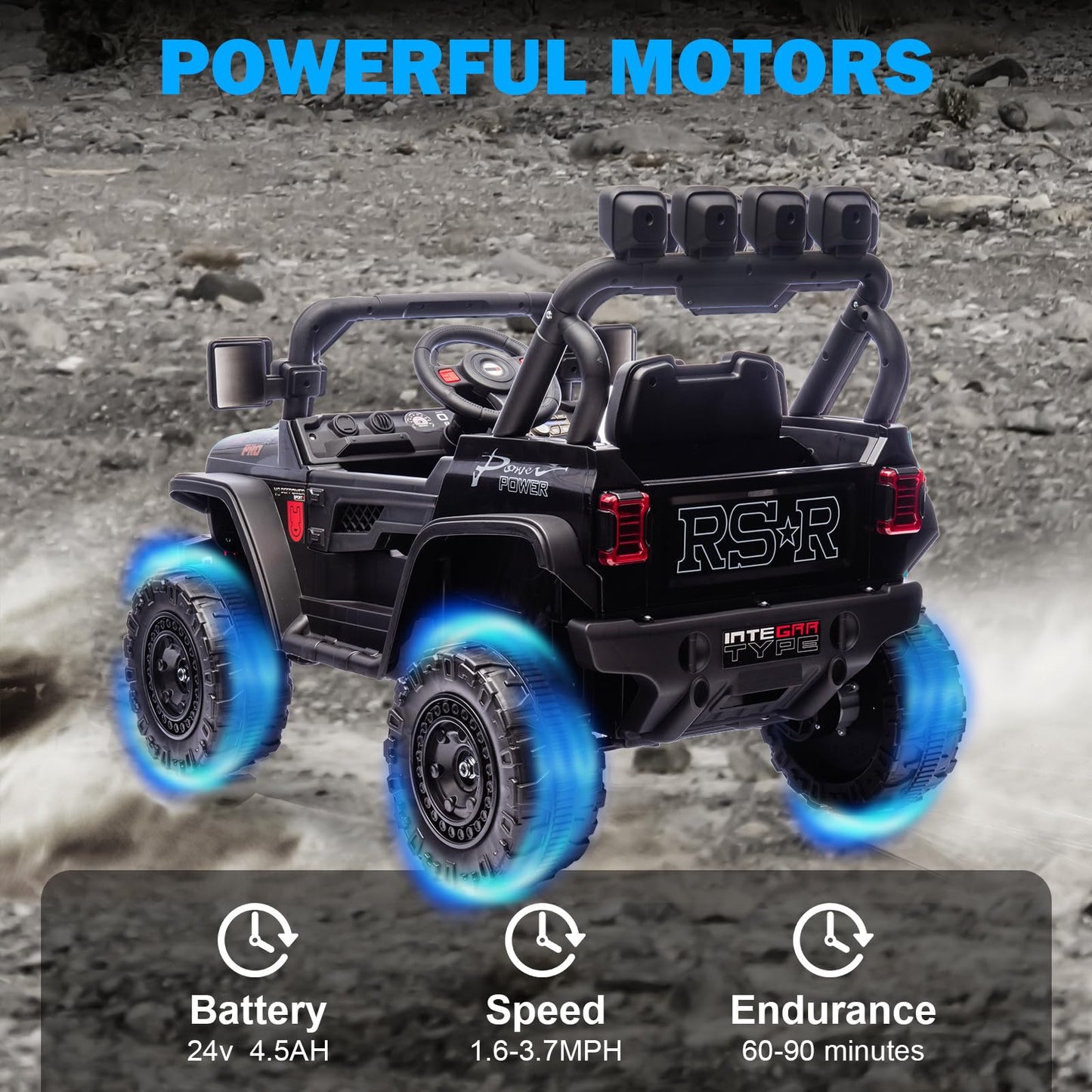 RunFast 24v Kids Ride on Car with Parent Remote Control Electric Ride on Toys for Kids 3-5 3.7mph Max Speed Battery Powered Large Seat with Safety Belt Aux Port Gift for Boy&Girl (Black  24V)