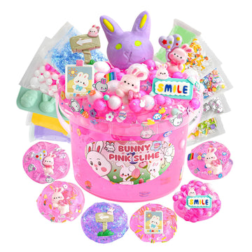 Lawoho Bunny Clear Slime 300Ml, Pink Clear Slime Kit For Girls Ages 8-12 With 8 Add-Ins, Slime For Kids Party Favors, Non Stick Slime With Easter Eggs Clay, Birthday Halloween Christmas Easter Gifts