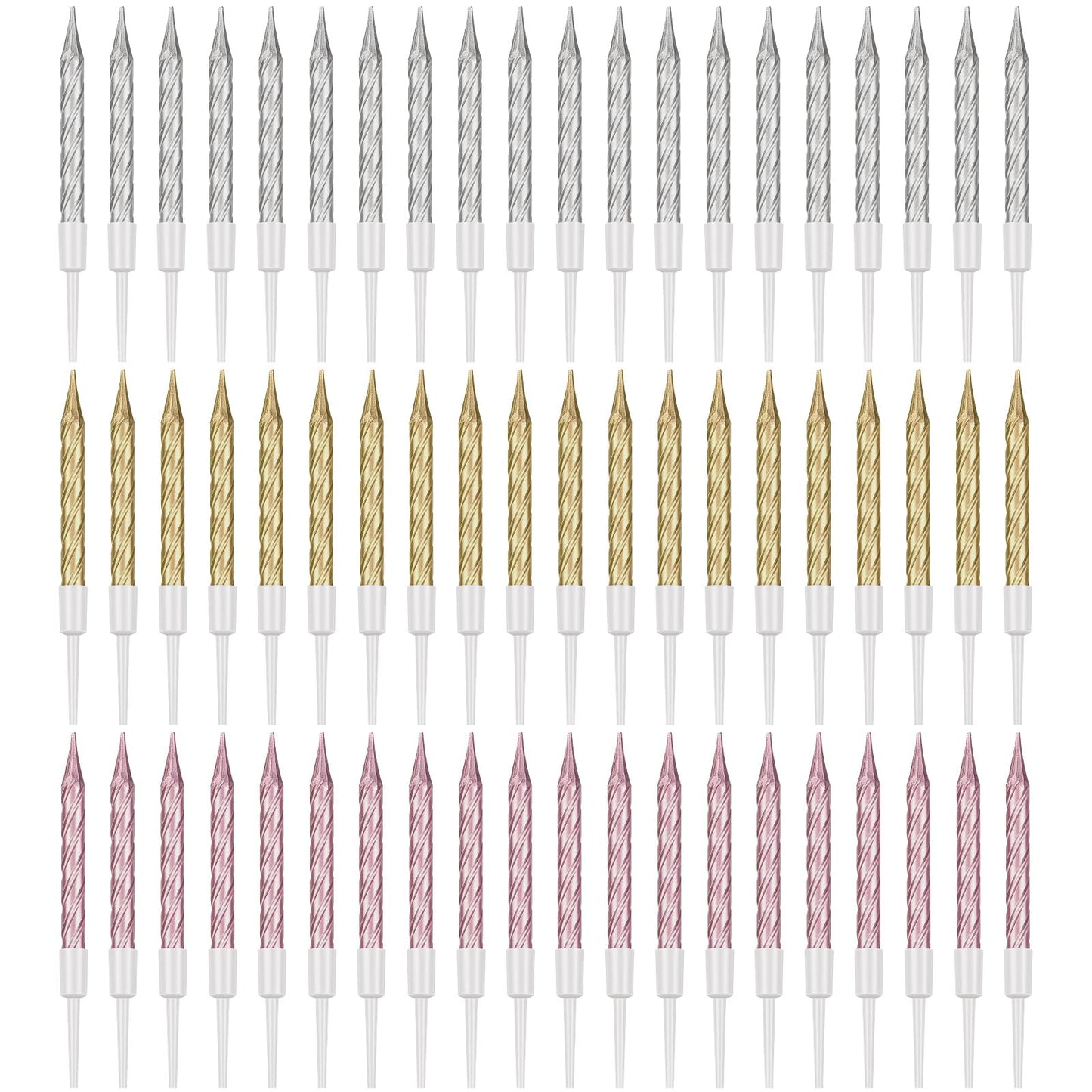 60 Pieces Gold Birthday Candles Spiral Cake Candles Metallic Cake Cupcake Candles Short Thin Birthday Candles with Holders for B