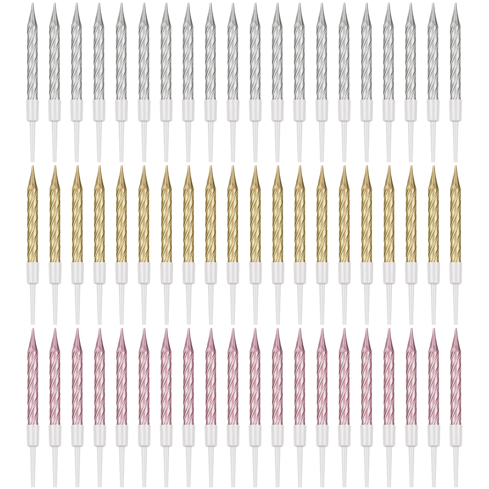 60 Pieces Gold Birthday Candles Spiral Cake Candles Metallic Cake Cupcake Candles Short Thin Birthday Candles with Holders for B