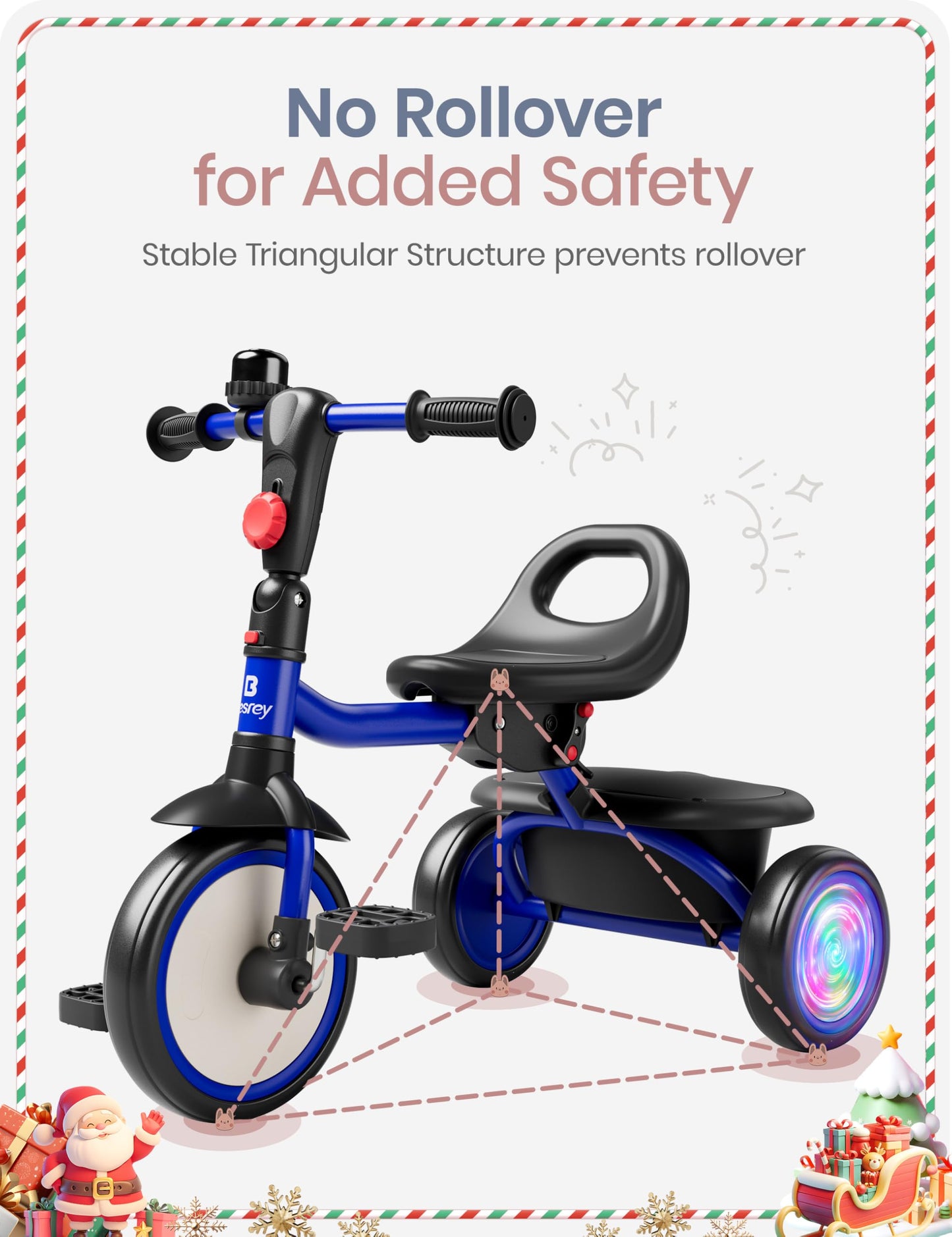 besrey Kids Tricycle with Flash Wheels for Ages 18 Months to 5 Years, Toddler Tricycle with Bell, Kids Tricycle, Gift for 2-5 Ye