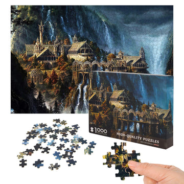 Puzzles for mature-themeds 1000 Pieces Lord of The Rings Puzzle Waterfall Town 1000 Piece Puzzle for mature-themeds Artwork Jigsaw Puzzle Family Game Puzzle