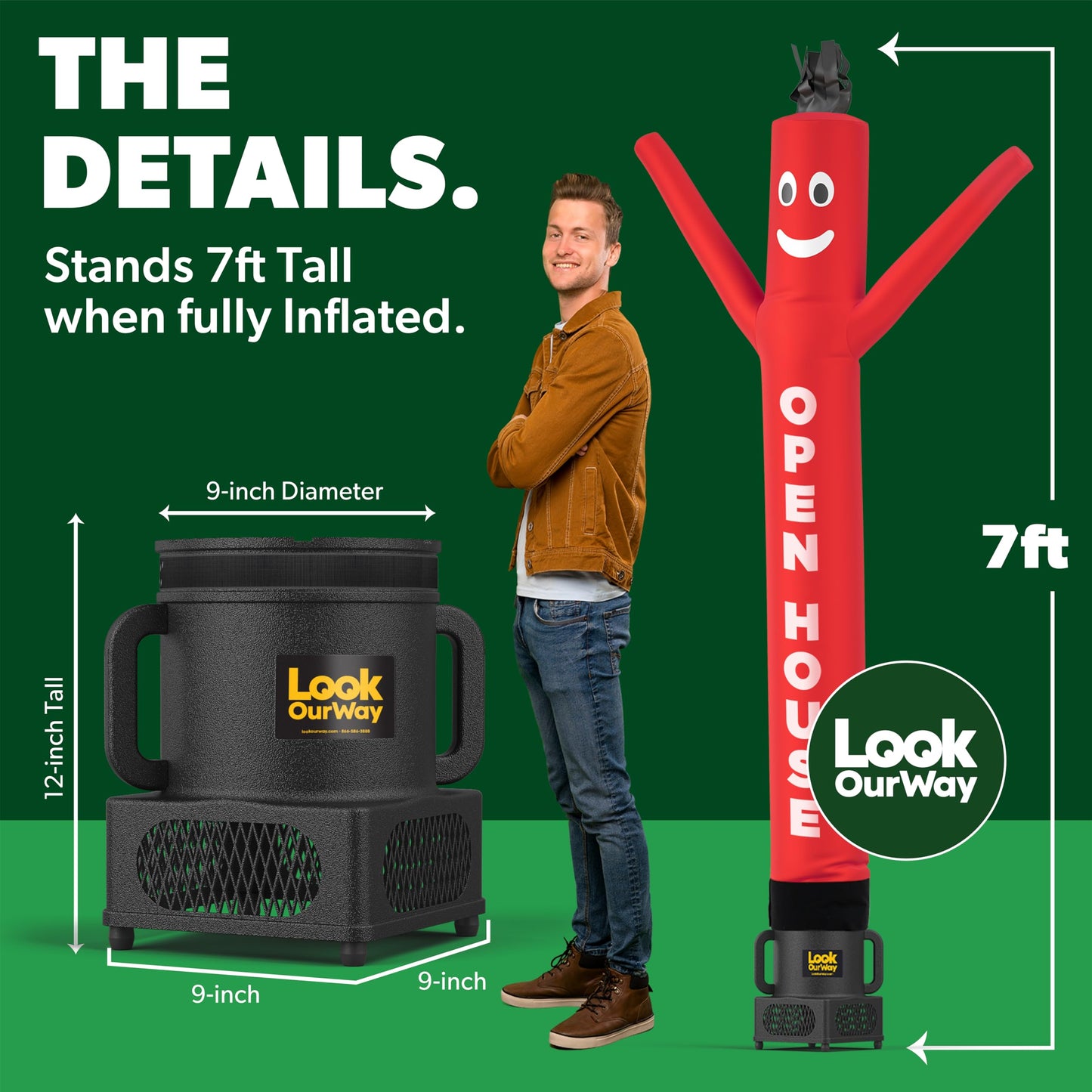 LookOurWay Air Dancers Wacky Waving Inflatable Tube Man Set - 7ft Tall Advertising Air Dancer Waving Man Inflatable Tube Guy with Sky Dancer Blower- Open House Red