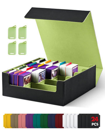 Uaono Card Storage Box For Trading Cards, 2400+ Mtg Commander Deck Box With 24Pcs Colorful Divider, Card Case Fits For Magic Tcg Ptcg Game Cards(Black&Lemon Green)