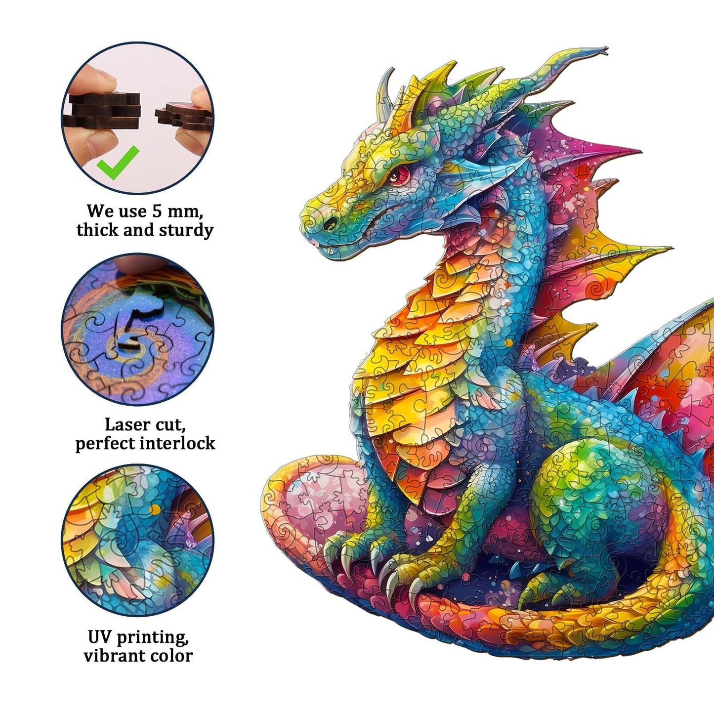 Jigfoxy Wooden Puzzles for mature-themeds  Dragon Wood Puzzles mature-themed  Unique Animal Shape Wooden Jigsaw Puzzles  Birthday Gifts for Puzzles Lovers (M-12.2 * 10.5in-200pcs)