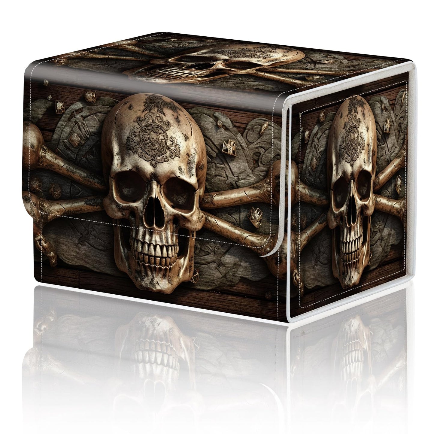 DEGDFSGR for TCG MTG Card Game Storage Box Organizer Trading Card Case Commander Deck Box Magnetic Closure Creative Pattern Up to 200 Cards  Pirate Skull Crossbones