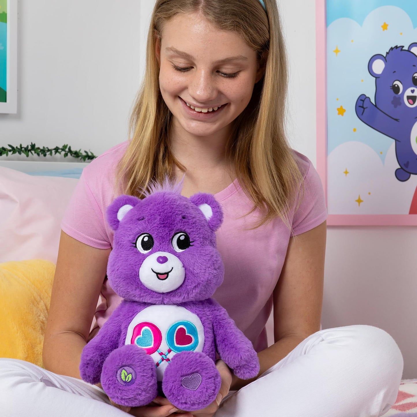 Care Bears 14'' Share Bear Plushie - Medium Size - Purple Plush For Ages 4+ - Perfect Stuffed Animal Holiday, Birthday Gift, Sup