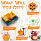 Adisher Halloween Party Favors,12Pcs Mochi Squishy 12Pcs Halloween Building Blocks and 24Pcs Pumpkin Boxes, Halloween Goodie Bag