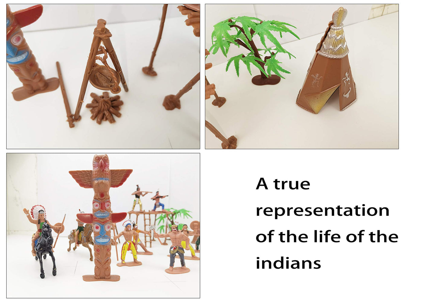 21 Pcs Plastic Indian Figures Playset Toy Native American Figures with Horse, Tent, Totem etc. Wild West Cowboy Miniature Kit Gr