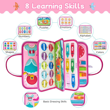 Freebear Busy Board Toddler Travel Toys Quiet Book Sensory Toys For Toddlers 1 2 3 4, Montessori Toys For Toddler Activities Board, Educational Toys For 3 4 Year Old Girls Boys Gift, Princess