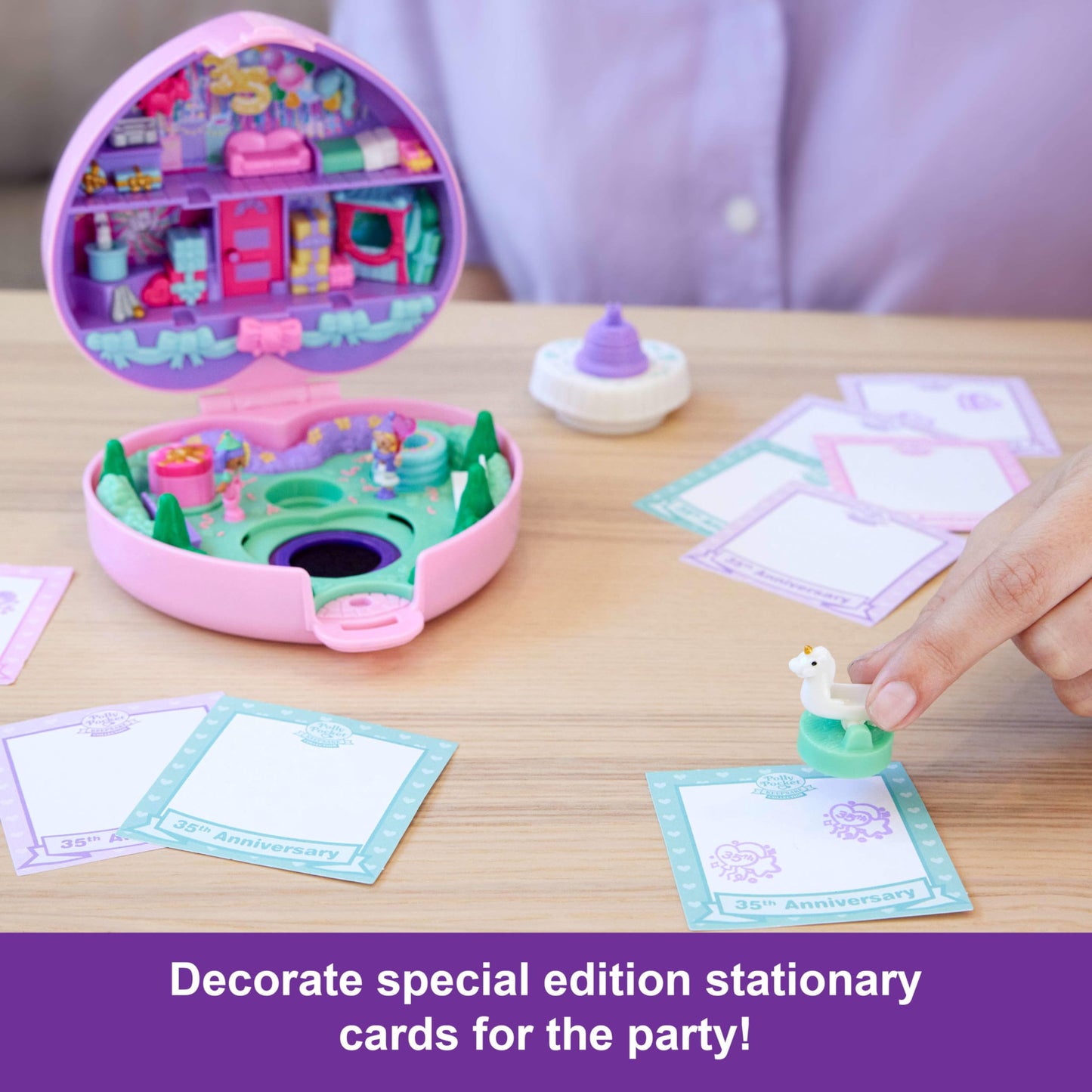 Polly Pocket Dolls & Playset, Collector Heritage Compact, 35Th Birthday Partytime Stamper With 2 Micro Dolls, 3 Party Stamps & 1