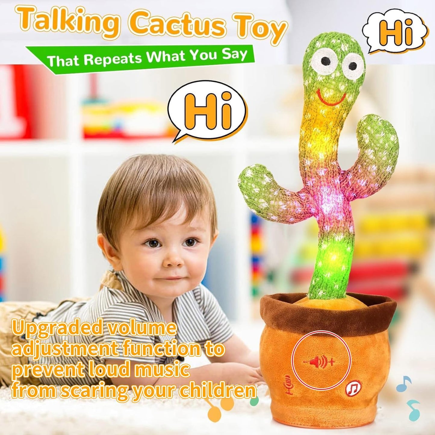 Milegi Volume Adjustable Dancing Talking Cactus, Children'S Song Cactus Baby Toy Dancing Cactus Mimicking Toys, Talking Cactus T