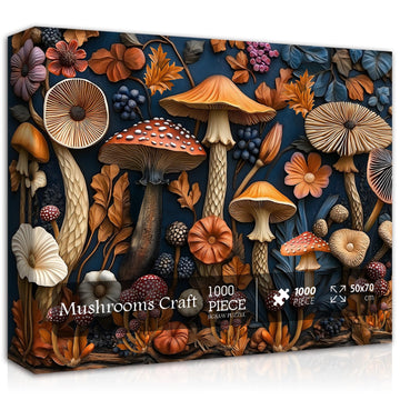 Vintage Mushroom Puzzles For Adults 1000 Pieces, Nature Mushroom Forest Flower Puzzle Art, Unique Plant Jigsaw Puzzle Retro, Imp