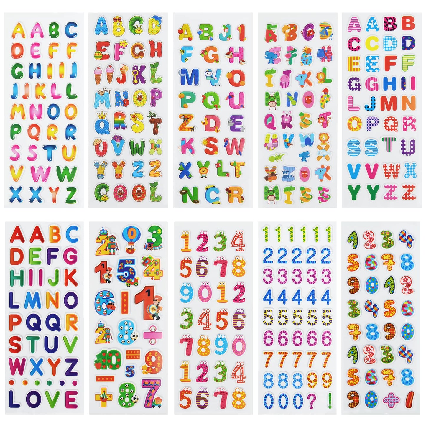 24 Sheets(300+) 3D Puffy Stickers For Toddlers Kids, Bulk Preschool Sticker Sheets For Reward, Craft, Scrapbooking (Number And L