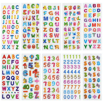 24 Sheets(300+) 3D Puffy Stickers For Toddlers Kids, Bulk Preschool Sticker Sheets For Reward, Craft, Scrapbooking (Number And L
