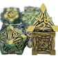 ORIFANTOU 7PCS Metal DND Dice Set Green Yellow D&D Dice with Box, Debris RPG D and D Dice Dungeons and Dragons Role Playing Game
