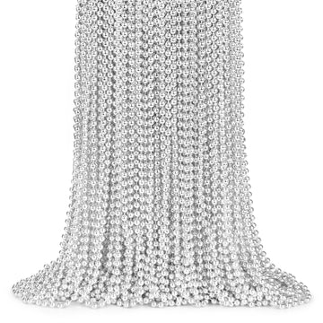 ZYFLSQ 100 Pcs 33'' 7mm Metallic Silver Beads Necklaces, Bulk Mardi Gras Beaded Necklaces, Party Beads Costume Necklaces