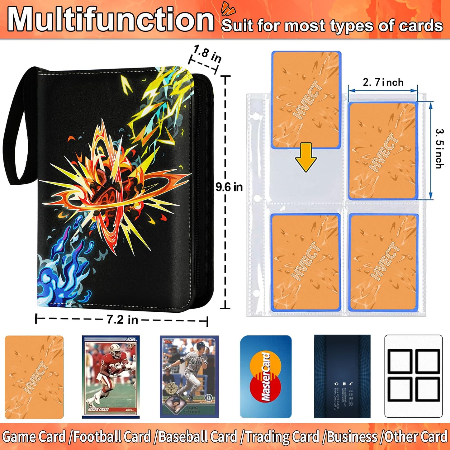 4 Pocket Card Binder for Cards, Trading Card Binder Holder Fits 400 Cards with 50 Removable Sleeves, Card Collection Binder Albu