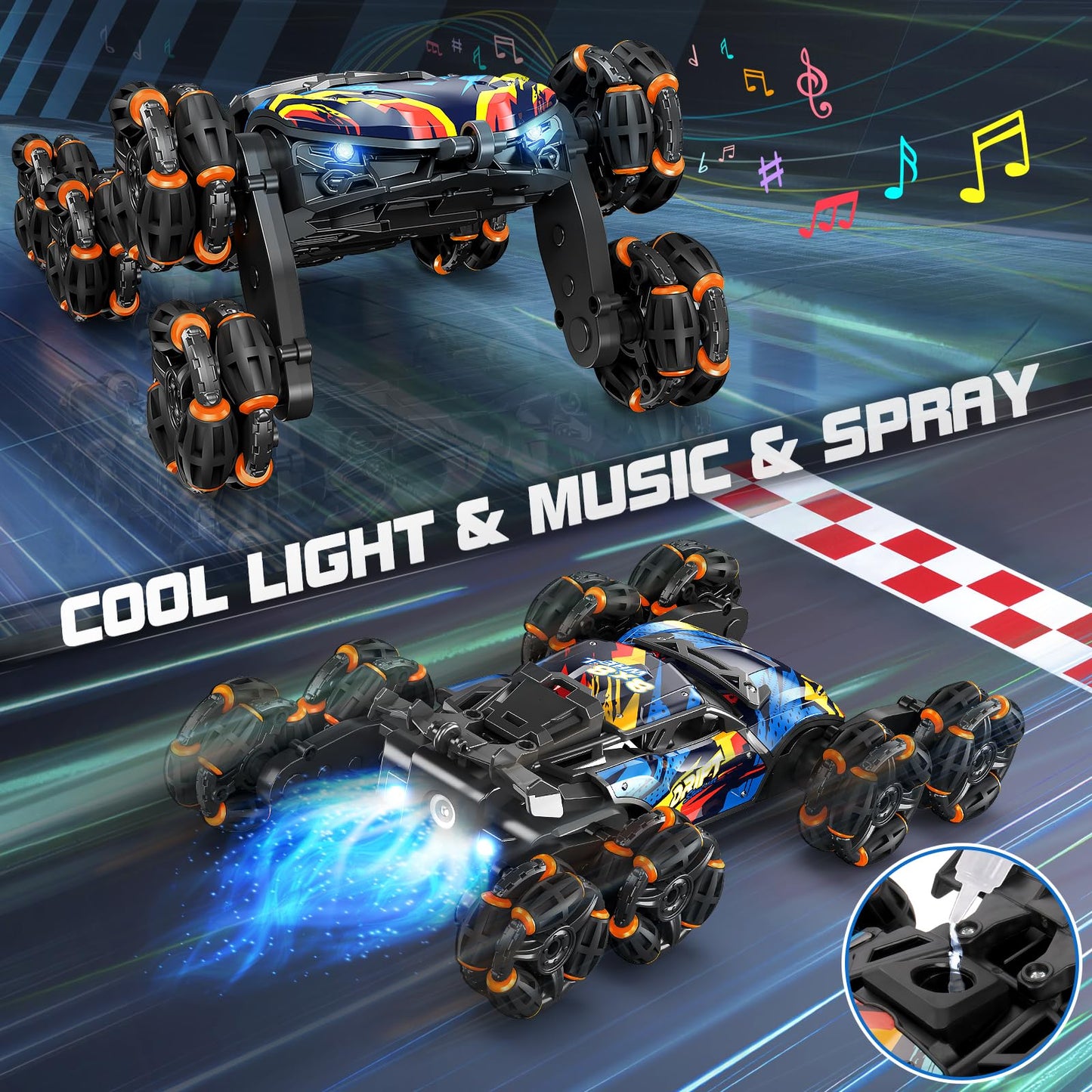 8Wd Gesture Sensing Rc Stunt Car Toys For Boys Age 8-12, 2.4Ghz Hand Controlled Remote Control Car With Light & Music & Spray, C