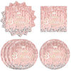 Rose Gold Birthday Decorations-20 Plates and 20 Napkins, Pink Rose Gold Theme Happy Birthday Party Decoration for Kids(Rose Gold