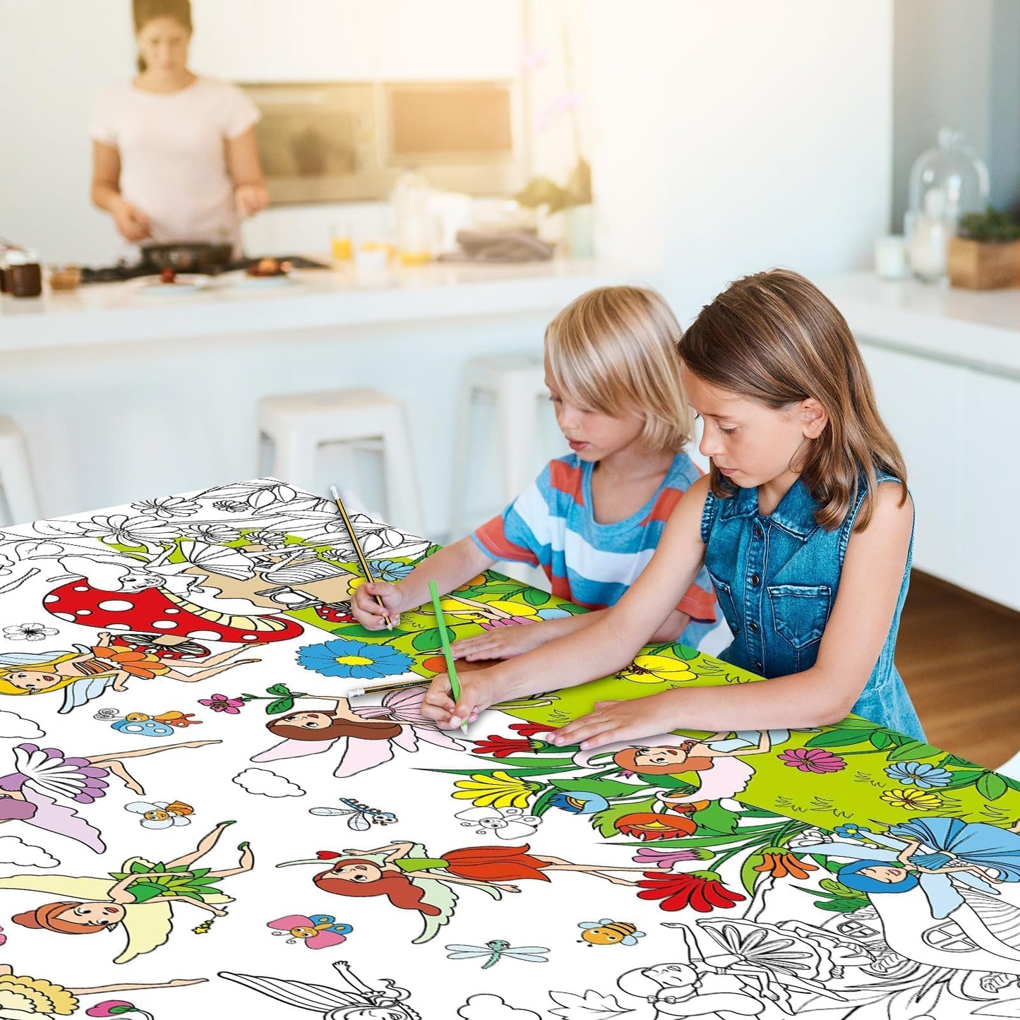 Naozinebi Summer Fairy Garden Coloring Poster For Kids Giant Coloring Poster Large Fairy Party Flower Coloring Tablecloth Jumbo