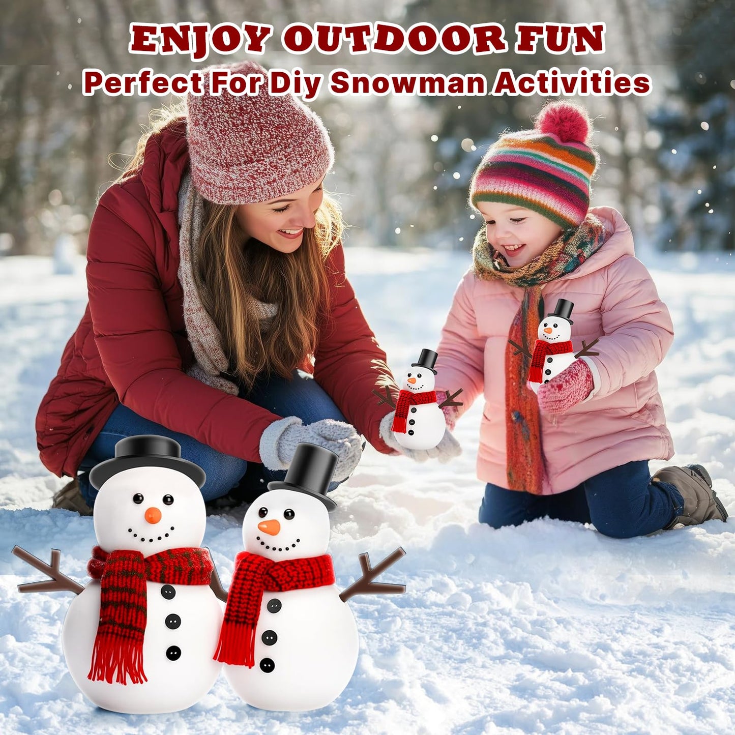 Outivity 300 Pcs Snowman Crafts DIY Kits for Winter Kids Holiday Party Decor Gift,Includes 30 Mini Black Top Hats,180 Snowman Cr