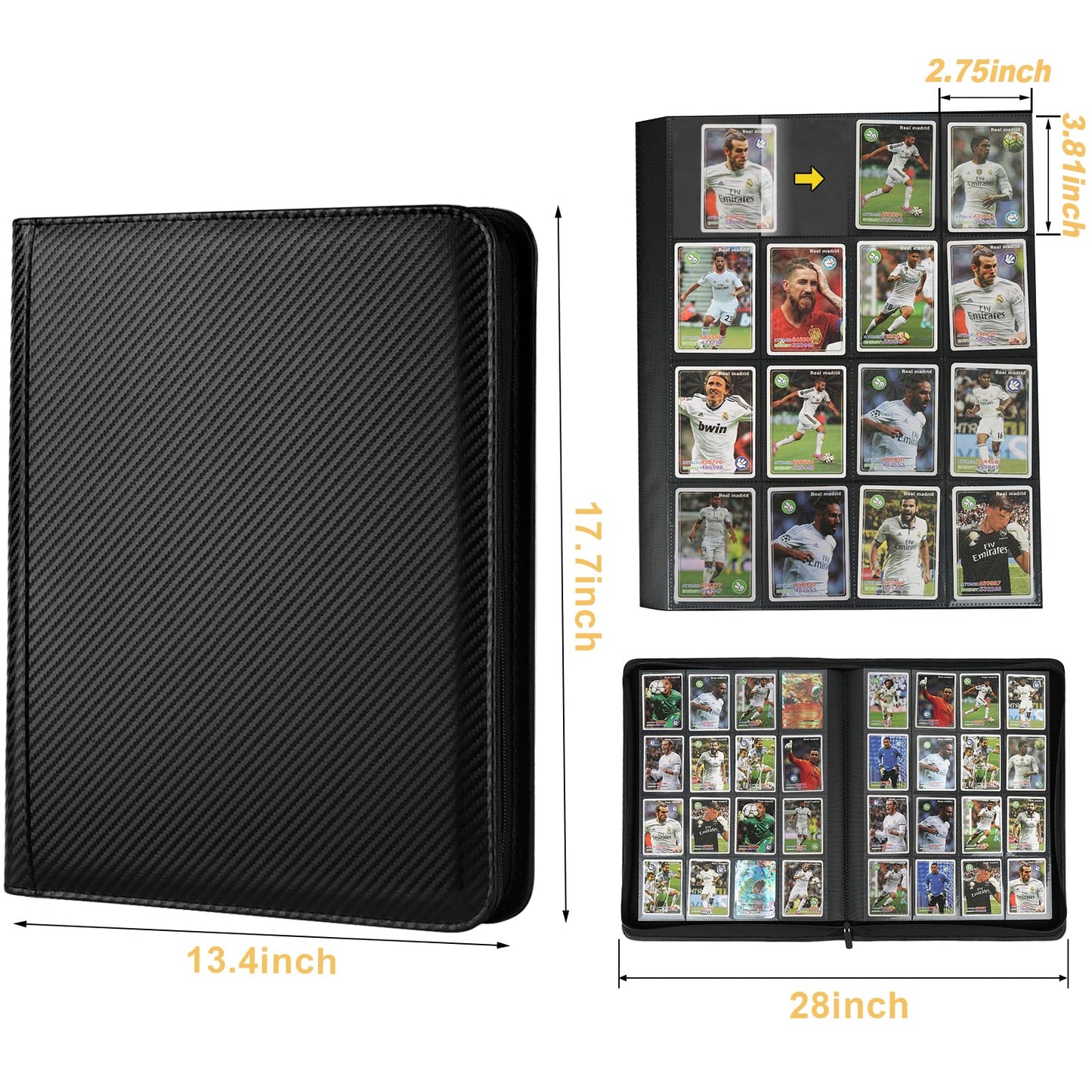 Trading Card Binder 16 Pocket  GERMUN PU Cover Card Binder for 1000+ Cards  enhanced Trading Card Holder Folders  Double Sided Pocket Card Album for MTG  TCG (Carbon Black)