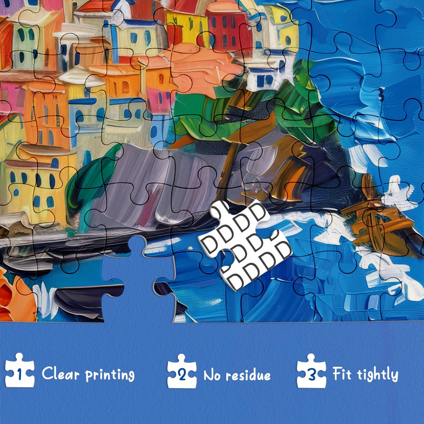 Colorful Cinque Terre Puzzles For Adults 1000 Pieces, Painting Art Beach Ocean Jigsaw Puzzles, Beautiful Flower Landscape Floral