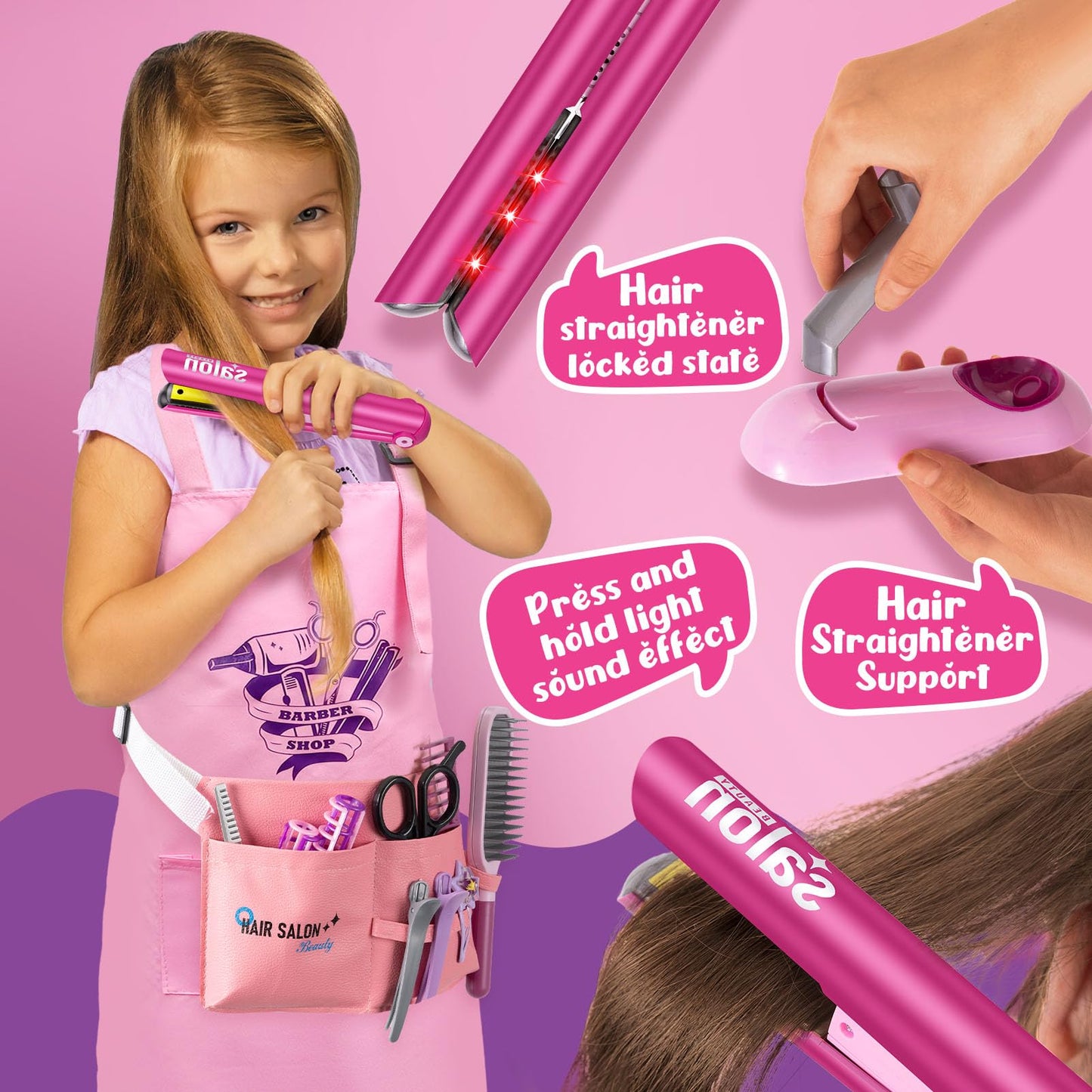 Toylink Hair Salon Pretend Play Toys For Girls 3 4 5 6 Year Old, Makeup Playset Toddler Dress Up Beauty Hair Stylist Kit With Ha