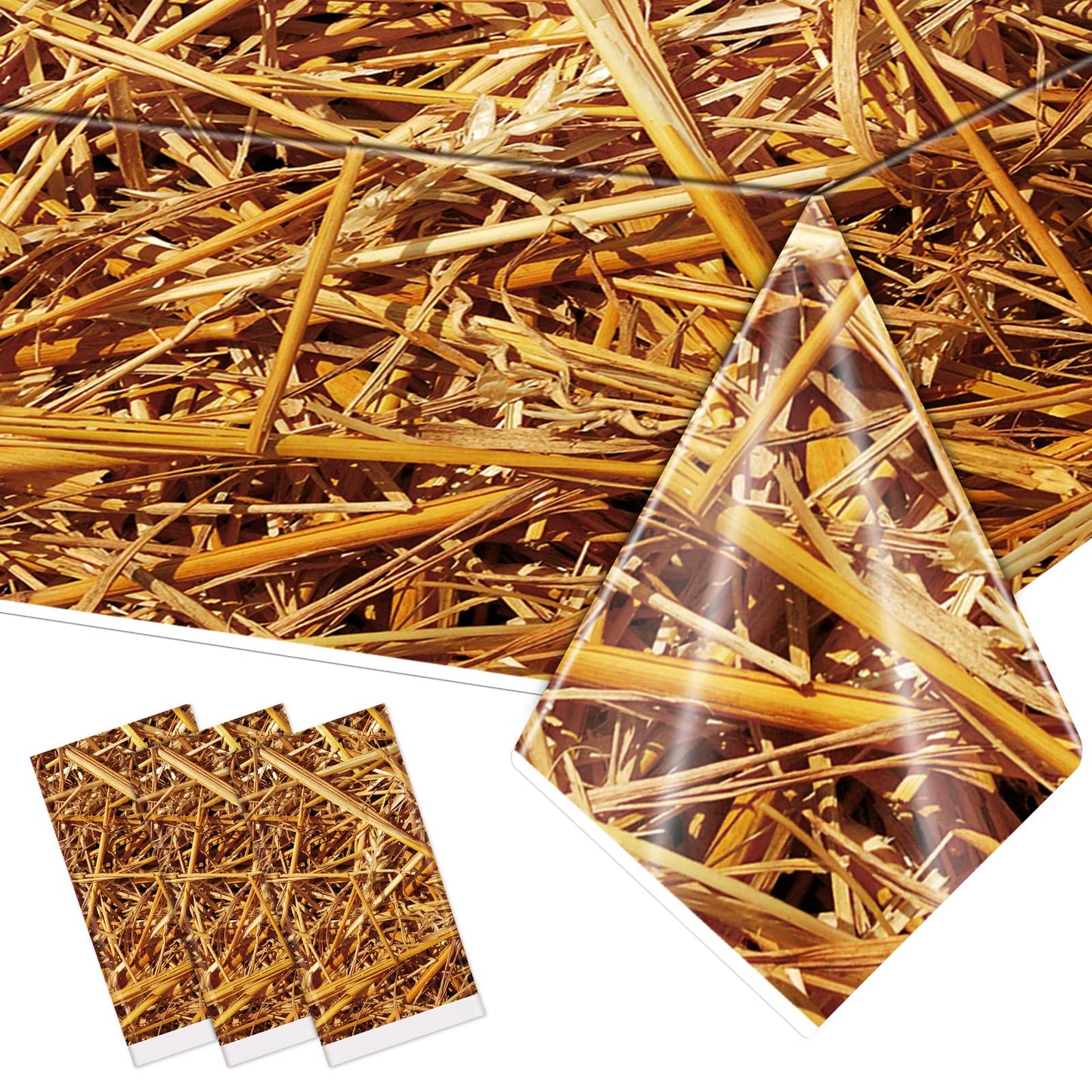 3 PCS Straw Tablecover Hay Bales for Decoration Farm Hay Table Cover Waterproof Straw Tablecloth Rectangle Plastic Tablecloth fo