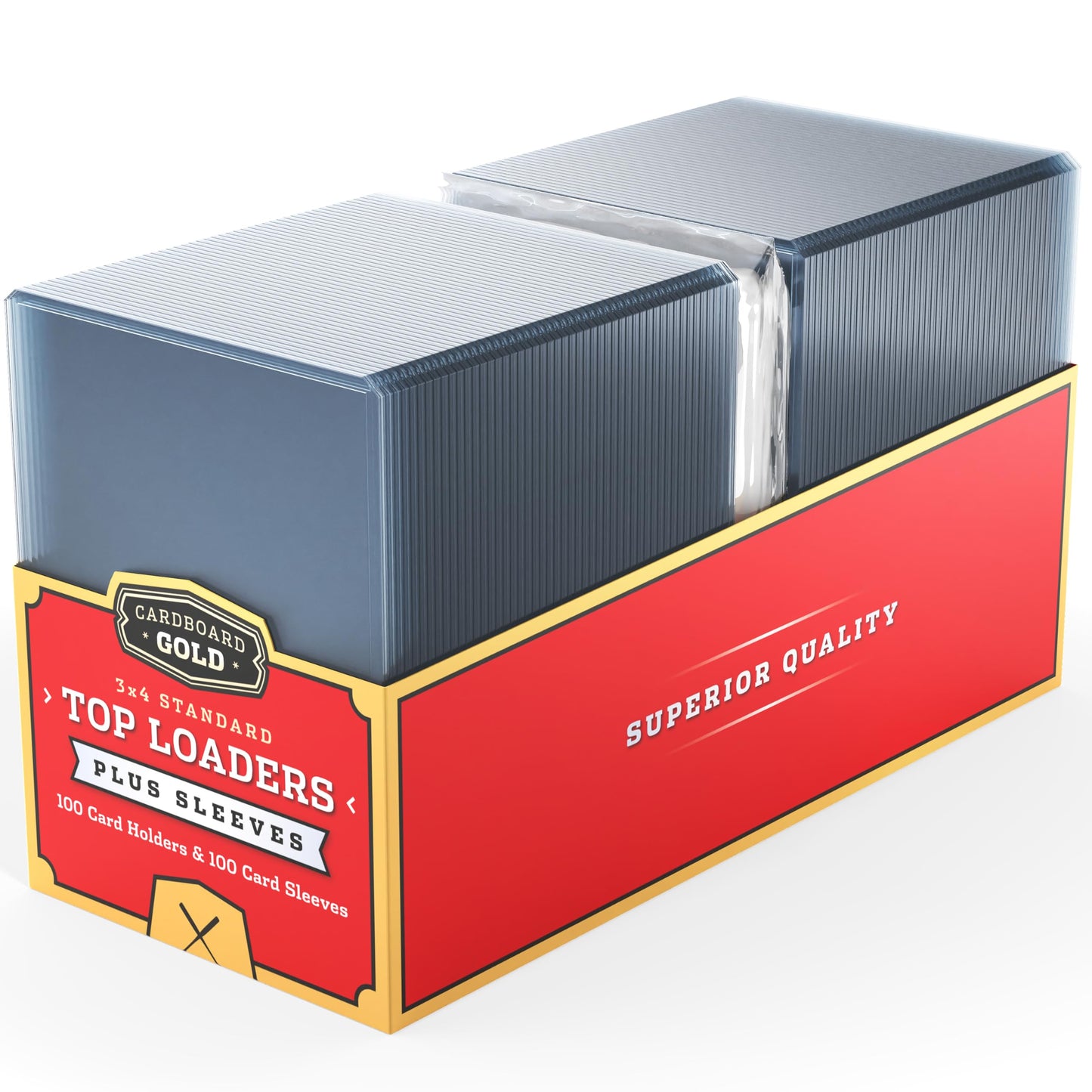 Cardboard Gold - 35pt Top Loaders for Cards with Bonus Soft Sleeves - 100 Count - enhanced 3x4 Inch Trading Card Toploaders - Protect Your Baseball and Sports Cards with These Hard Plastic Protectors
