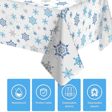Christmas Snowflake Tablecloth Winter Wonderland Table Clothes Plastic Blue and White Winter Holiday Snowflake Table Cover for C