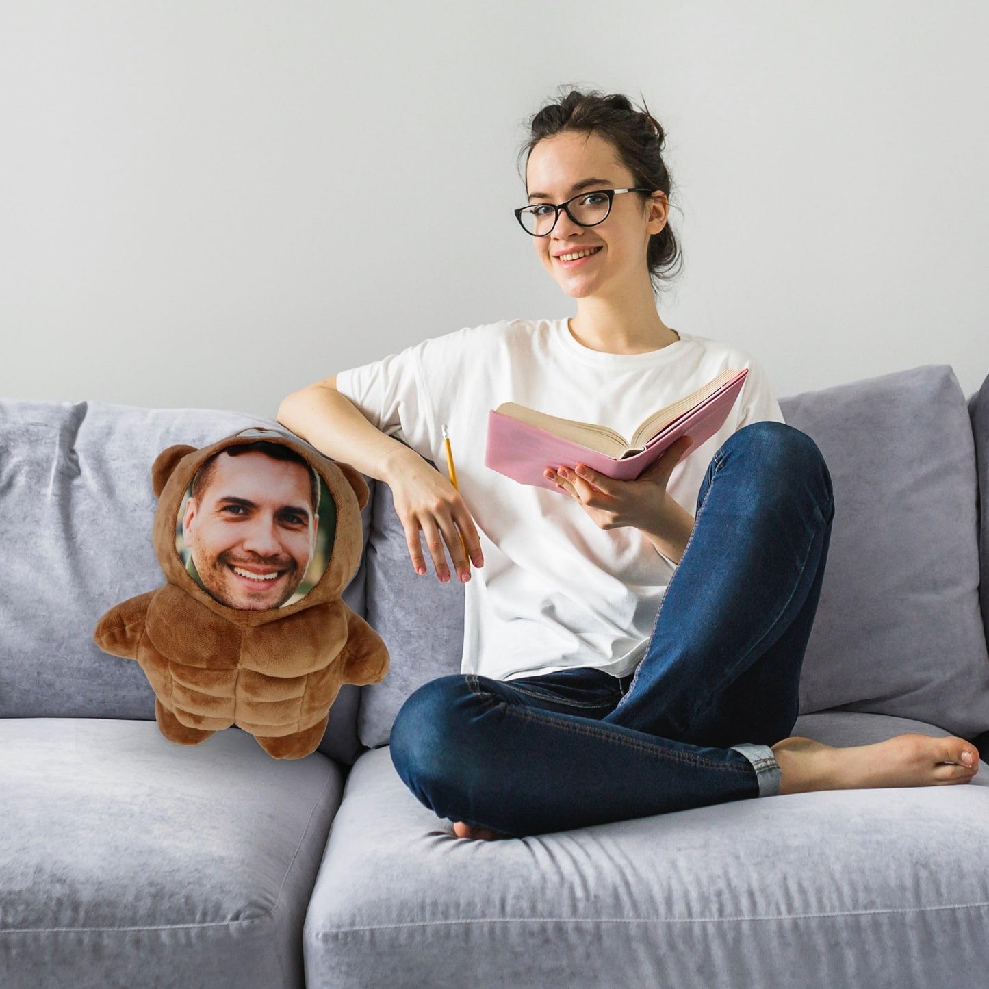 Goodies & Cheers Custom Face Plush Pillow, Funny Face Plush Stuffed Animals Bear, Personalized Face Photo Throw Pillows, Custom