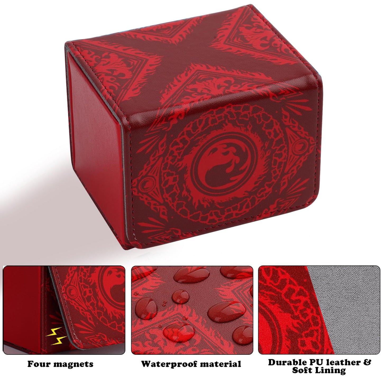Deck Box for MTG Cards  Trading Commander Deck Case Holds 120+ Sleeved Cards  PU Leather Magnetic Collectible Card Storage Box Fits for TCG Magic Card (Red)