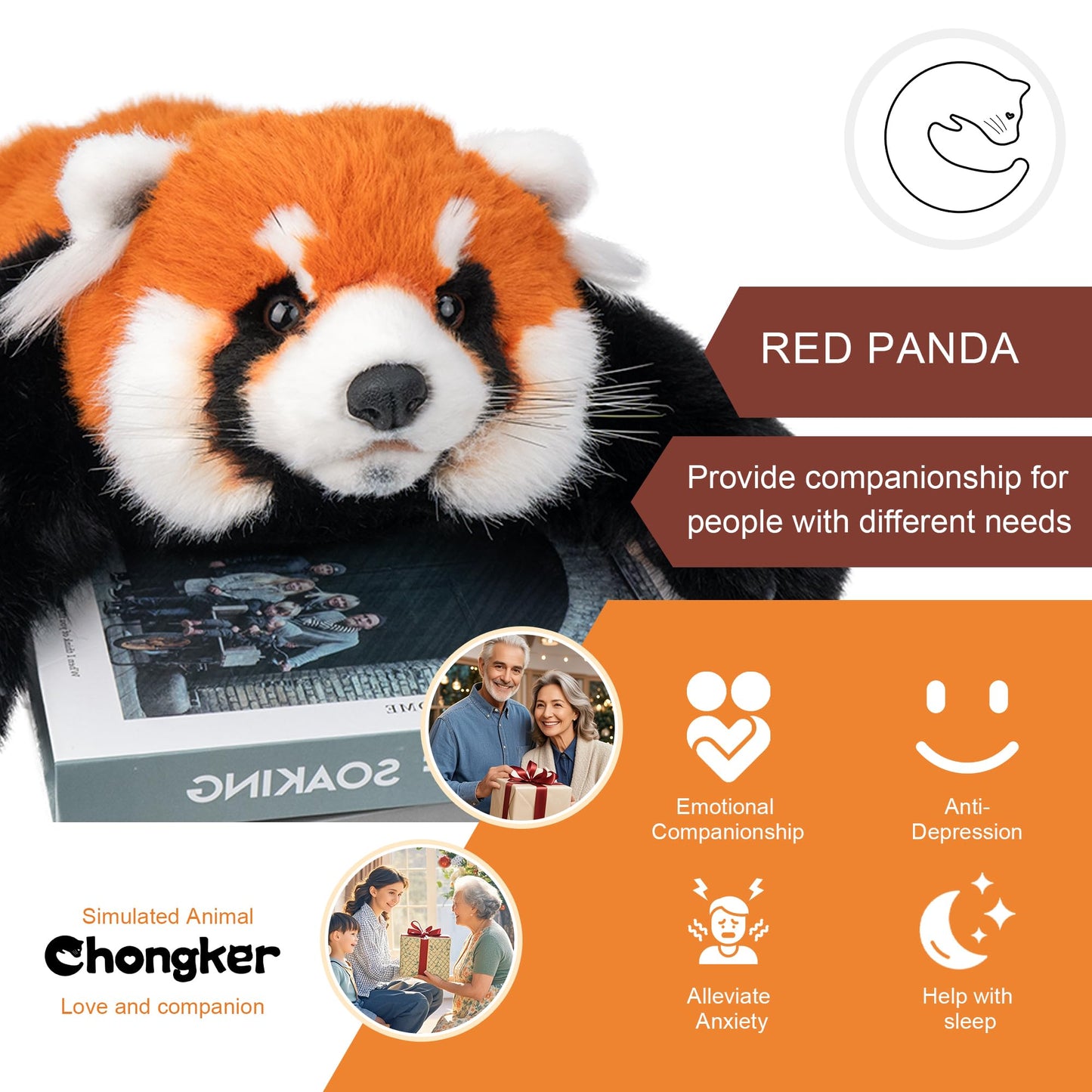 Chongker Red Panda Plush Toy, Large Weighted Stuffed Animal, Handmade Polyester, Cute Red and Brown, Model BPWild-A0001