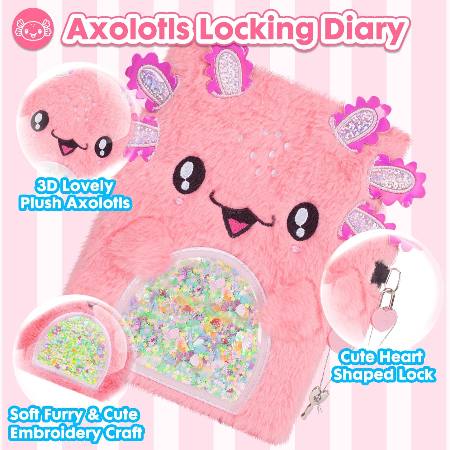 Axolotl Diary for Girls with Lock  Plush Axolotl Toys Gift for Teen Girls Back to School  Kids Writing Journal Notebook  Birthday Gifts for Little Girls Ages 5 6 7 8 9 10-12 Year Old