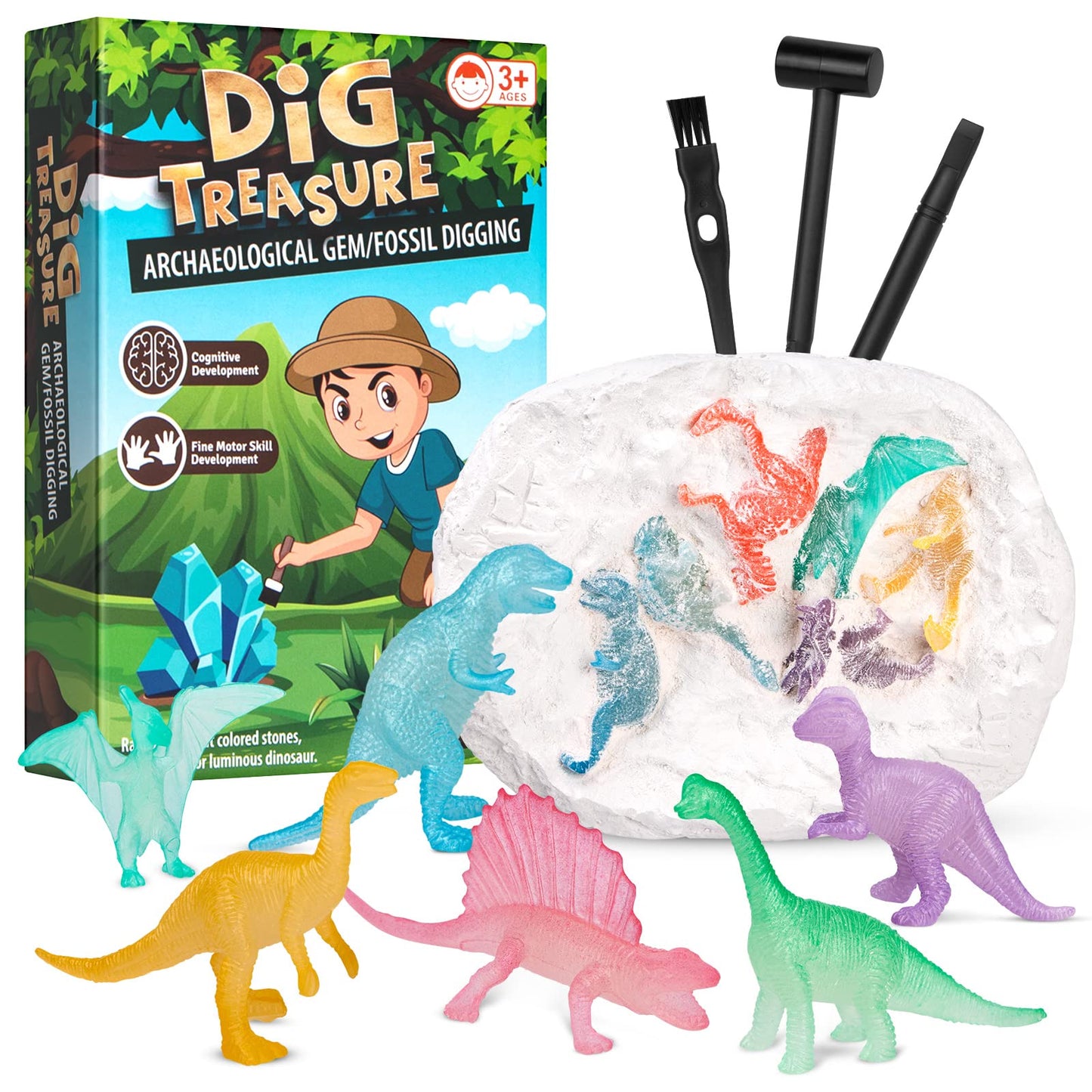 Dinosaurs Dig Kit Digging Set, Educational Diy Toys Science Kit-Dig Up Unique Real Dinosaurs, Geology Archaeology Gifts For Boys