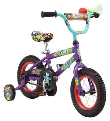 Pacific Funny Monsters Character Kids Bike For Boys And Girls, Ages 3-5 Year Old, 12-Inch Wheels, Steel Frame, Coaster Brakes, Adjustable & Quick Release Seat, Purple