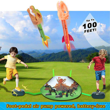 Otoseth Dinosaur Toys Rocket Launcher For Kids, 8 Rockets With 2 Launcher Pads, Launch Up To 100 Ft, Outdoor Toys, Birthday Gift