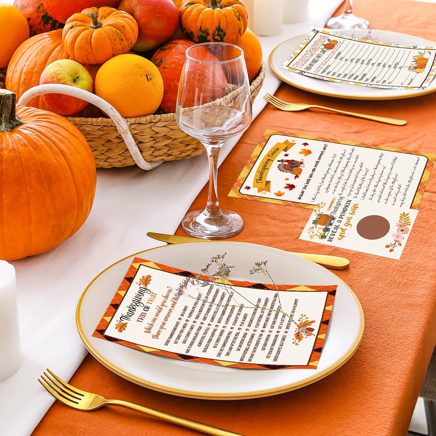 135 Pieces Thanksgiving Party Games Sets, 125 Funny Happy Holiday Party Games Paper Cards with 10 Editable Pencils Gifts for Tha