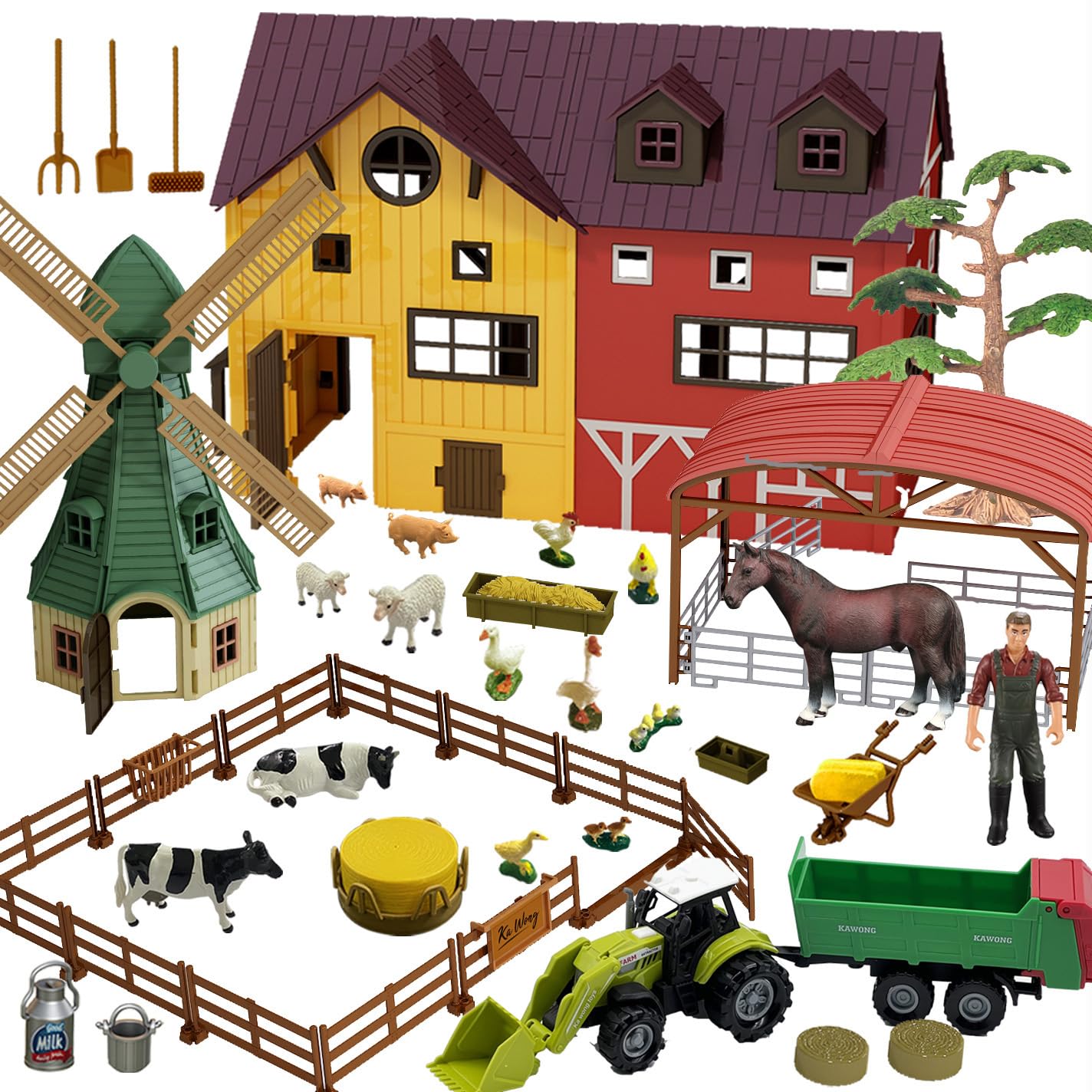 Peagprav Farm Animals Toy Set - 140 pcs Barn Playset for Kids 3-7 Years - Multicolour ABS & PVC Figurines