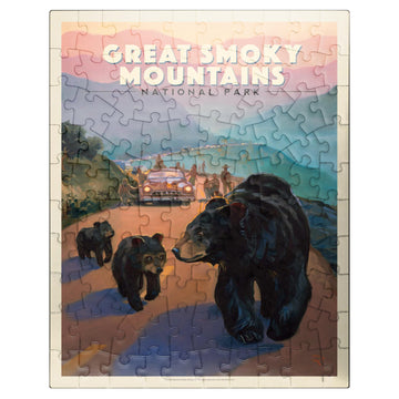 MyPuzzle Great Smoky Mountains National Park: Bear Jam  Vintage Poster - enhanced 100 Piece Jigsaw Puzzle for mature-themeds