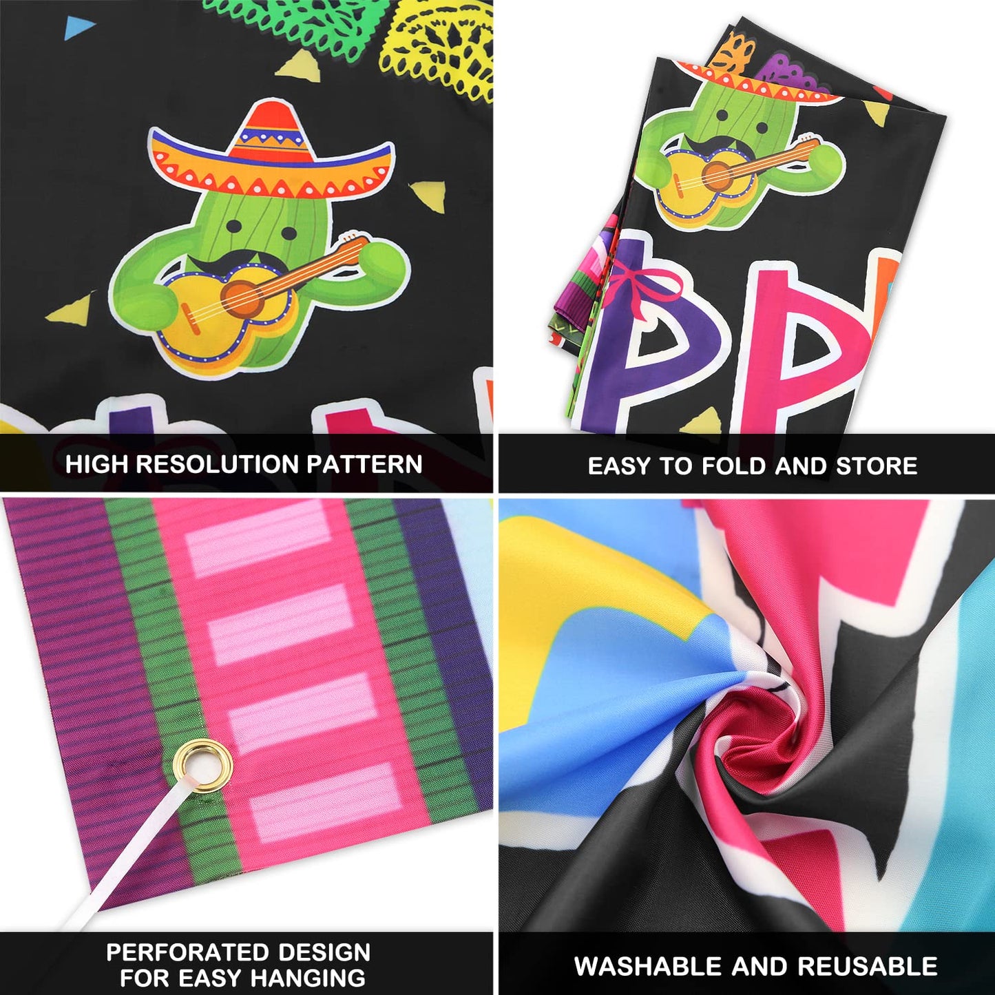 Mexican Party Backdrop Happy Birthday, Fiesta Party Backdrop, Cinco De Mayo Carnival Party Decorations, Colorful Wall Background