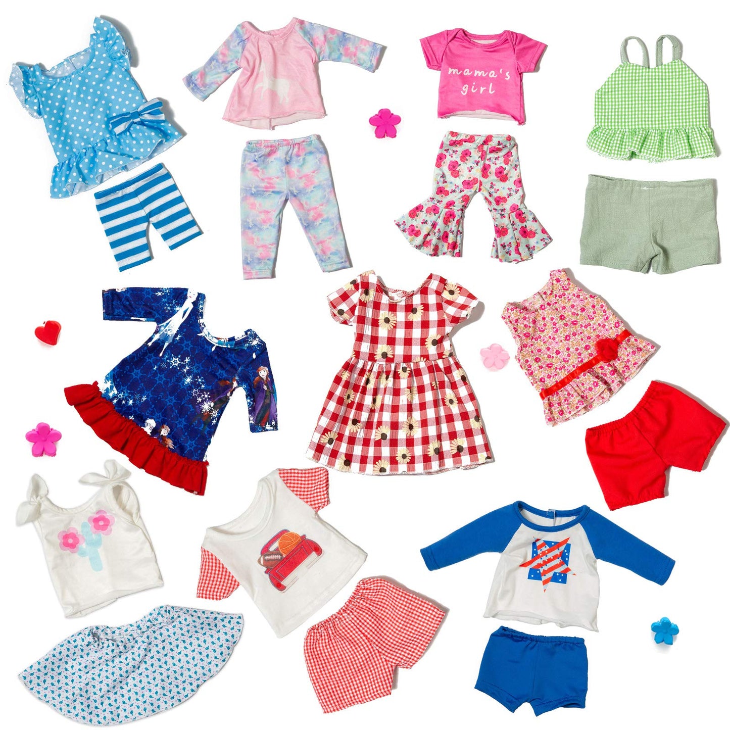 ZQDOLL 23 Pcs Doll Clothes Set for 18 Inch American Dolls - Multicolor, Elastic Material, Includes Clothing and Accessories